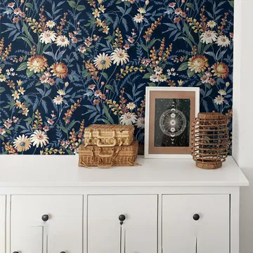 NextWall Peel & Stick Vintage Floral Navy Blue Wallpaper