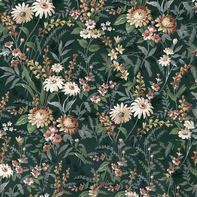 NextWall Peel &amp; Stick Vintage Floral Forest Green Wallpaper image 1 of 5