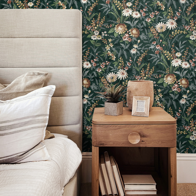 NextWall Peel &amp; Stick Vintage Floral Forest Green Wallpaper image 4 of 5