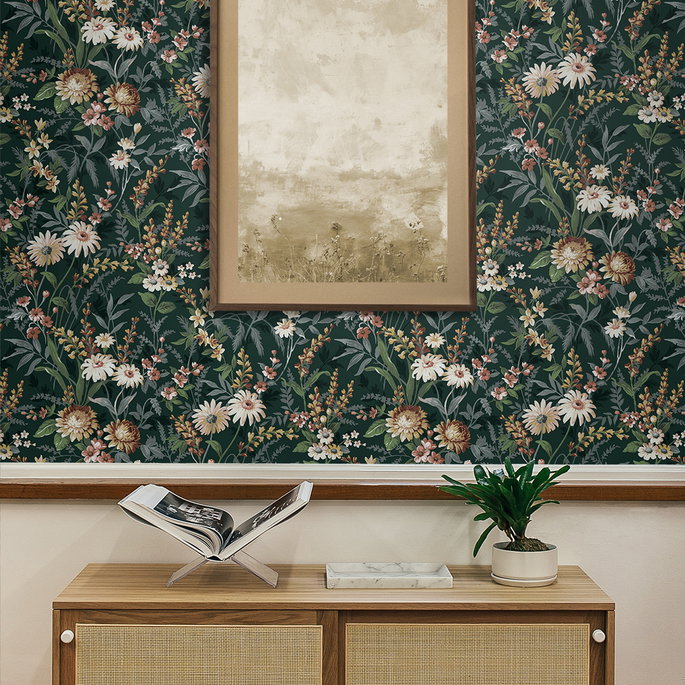 NextWall Peel &amp; Stick Vintage Floral Forest Green Wallpaper image 5 of 5