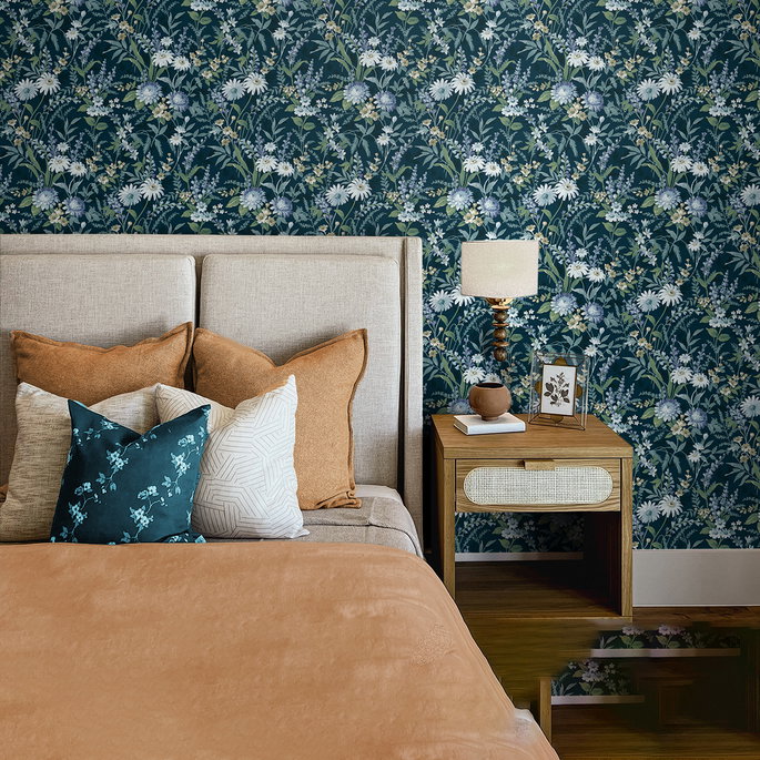 NextWall Peel &amp; Stick Vintage Floral Teal Wallpaper image 2 of 5