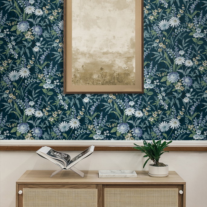 NextWall Peel &amp; Stick Vintage Floral Teal Wallpaper image 3 of 5