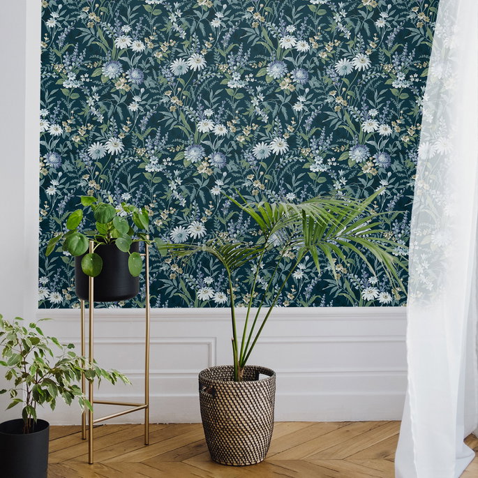 NextWall Peel &amp; Stick Vintage Floral Teal Wallpaper image 4 of 5