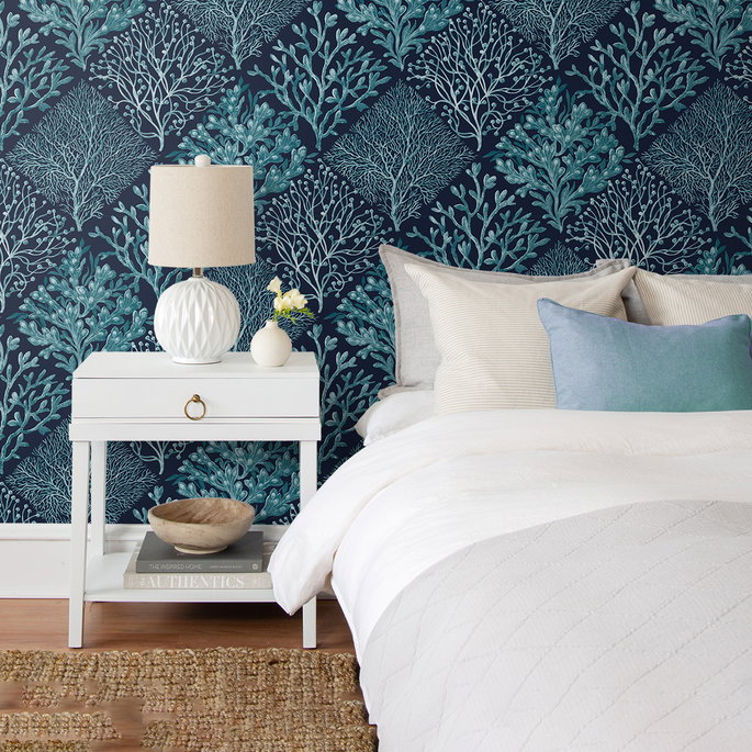 NextWall Peel &amp; Stick Seaweed Teal &amp; Navy Blue Wallpaper image 2 of 5