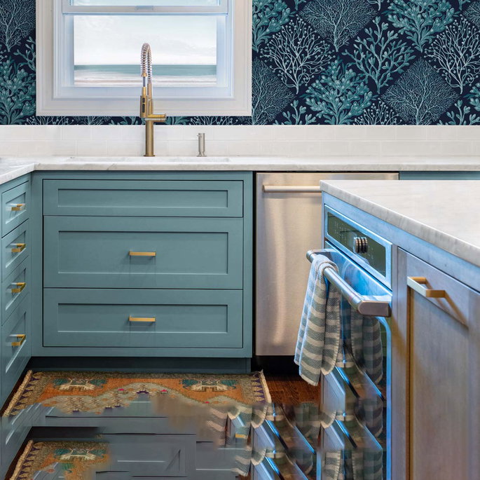 NextWall Peel &amp; Stick Seaweed Teal &amp; Navy Blue Wallpaper image 4 of 5