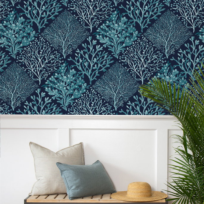 NextWall Peel &amp; Stick Seaweed Teal &amp; Navy Blue Wallpaper image 5 of 5