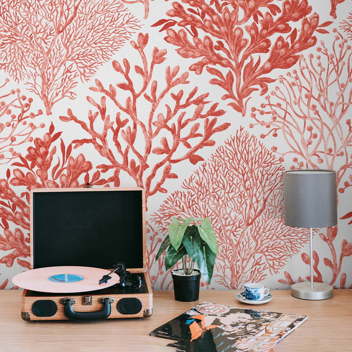 NextWall Peel &amp; Stick Seaweed Vermillion Wallpaper image 2 of 5