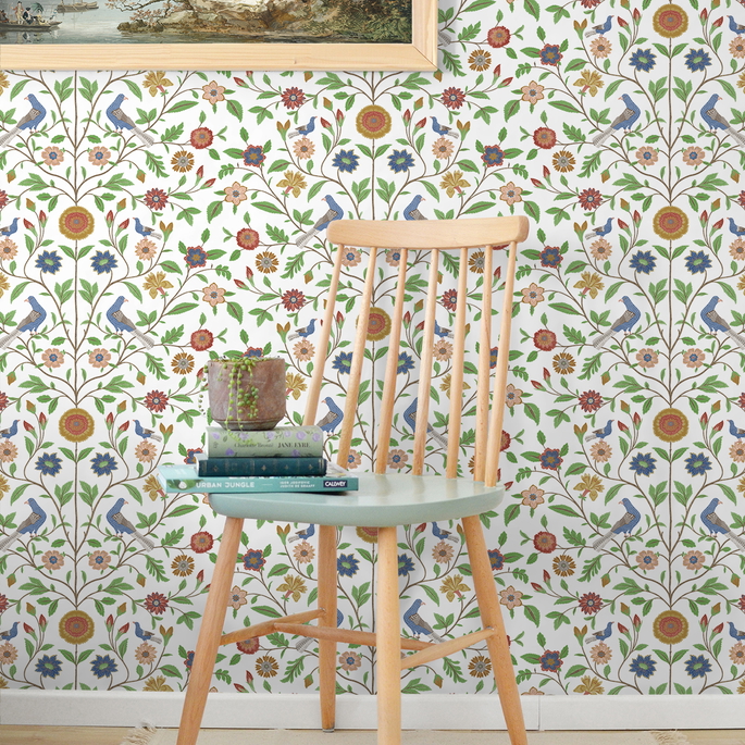 NextWall Peel &amp; Stick Bird Toile White Wallpaper image 2 of 5