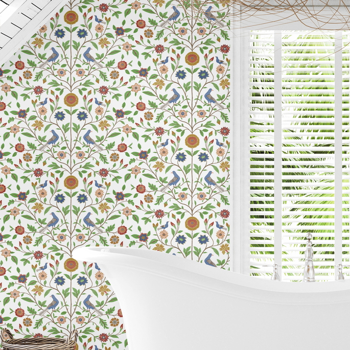 NextWall Peel &amp; Stick Bird Toile White Wallpaper image 3 of 5