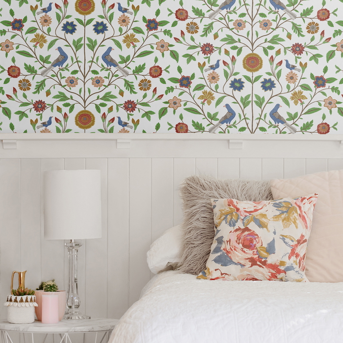 NextWall Peel &amp; Stick Bird Toile White Wallpaper image 4 of 5