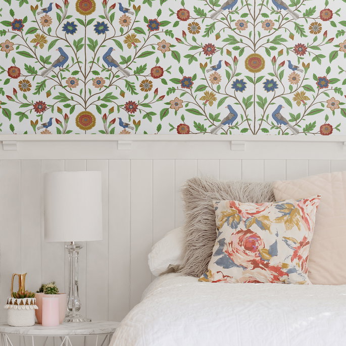 NextWall Peel &amp; Stick Bird Toile White Wallpaper image 4 of 5