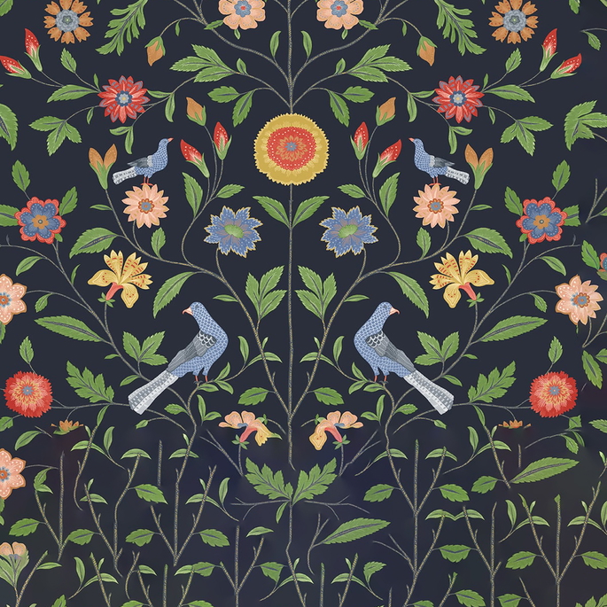 NextWall Peel &amp; Stick Bird Toile Midnight Blue Wallpaper image 1 of 5