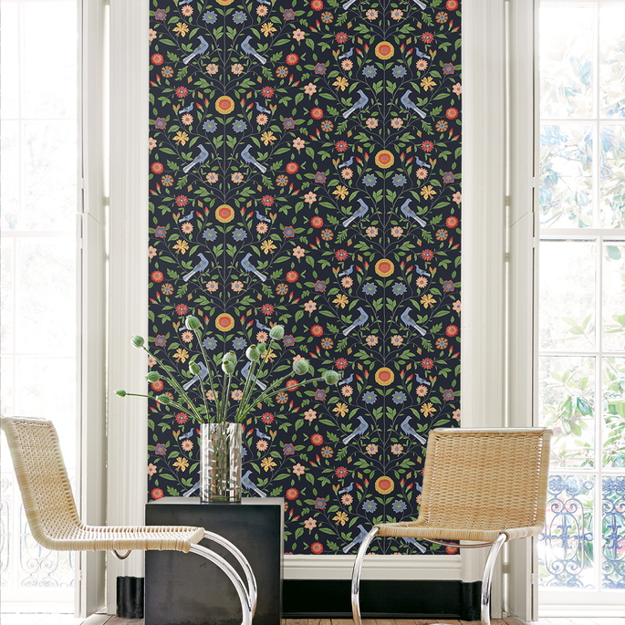 NextWall Peel &amp; Stick Bird Toile Midnight Blue Wallpaper image 2 of 5