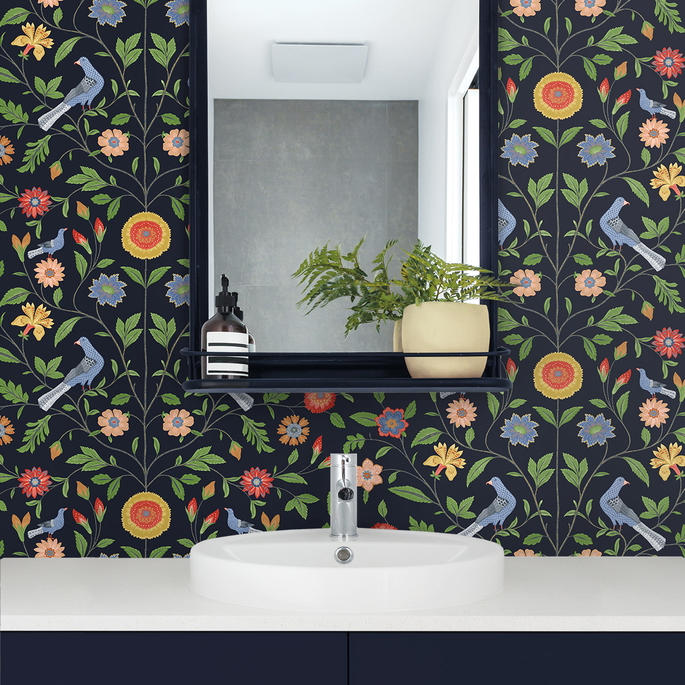 NextWall Peel &amp; Stick Bird Toile Midnight Blue Wallpaper image 5 of 5