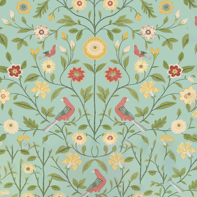 NextWall Peel &amp; Stick Bird Toile Aquamarine Wallpaper image 1 of 5