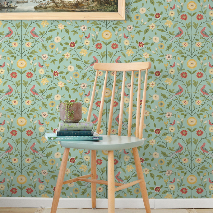 NextWall Peel &amp; Stick Bird Toile Aquamarine Wallpaper image 2 of 5