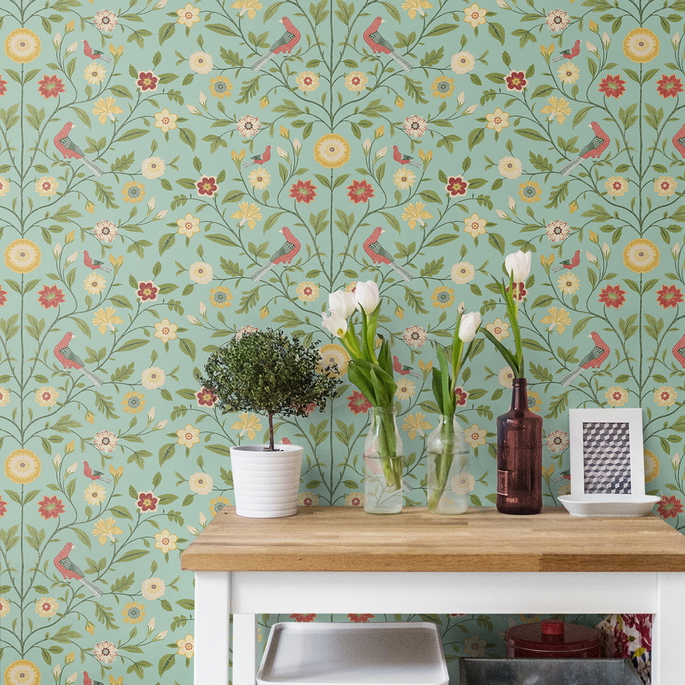 NextWall Peel &amp; Stick Bird Toile Aquamarine Wallpaper image 5 of 5