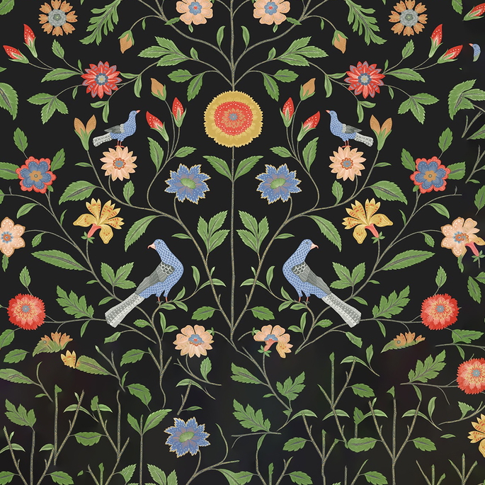 NextWall Peel &amp; Stick Bird Toile Onyx Wallpaper image 1 of 5