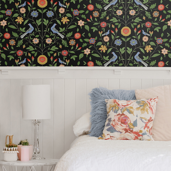 NextWall Peel &amp; Stick Bird Toile Onyx Wallpaper image 3 of 5