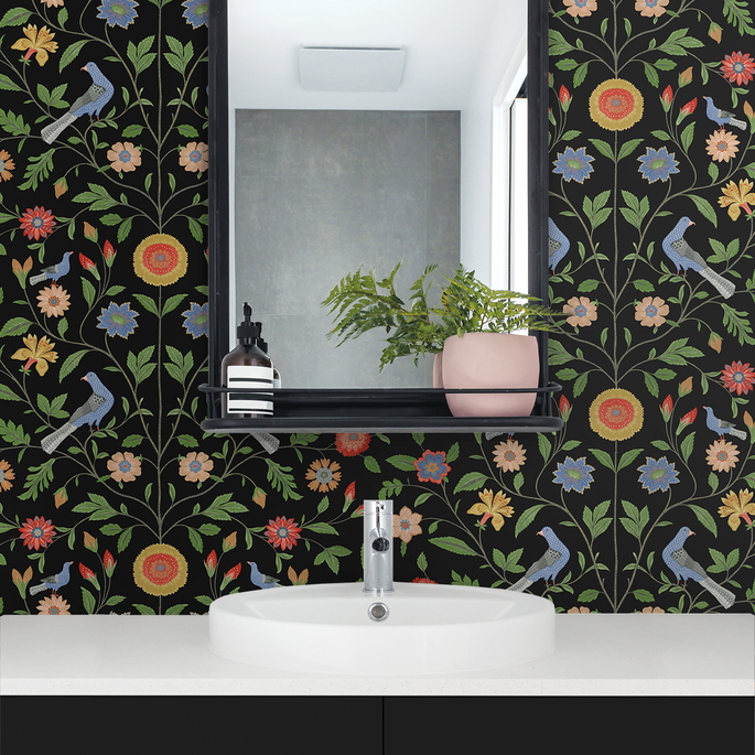 NextWall Peel &amp; Stick Bird Toile Onyx Wallpaper image 4 of 5