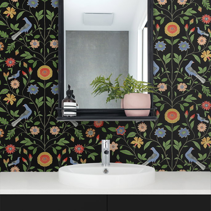 NextWall Peel &amp; Stick Bird Toile Onyx Wallpaper image 4 of 5
