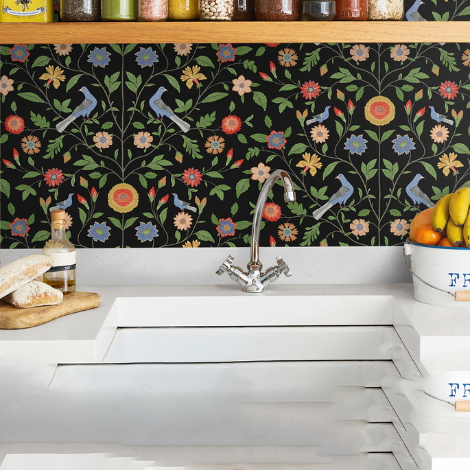 NextWall Peel &amp; Stick Bird Toile Onyx Wallpaper image 5 of 5
