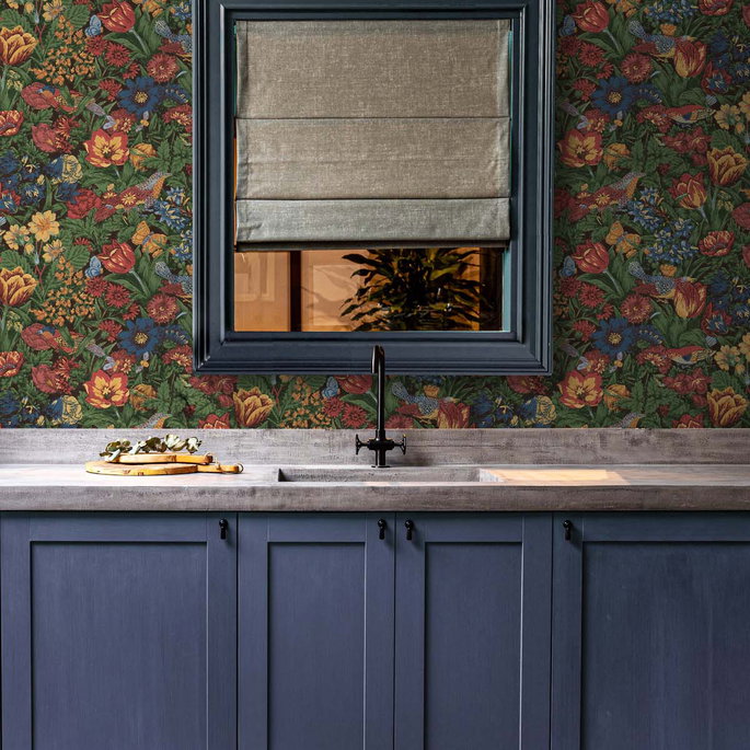 NextWall Peel &amp; Stick Bird Floral Carmine &amp; Blue Lagoon Wallpaper image 2 of 5