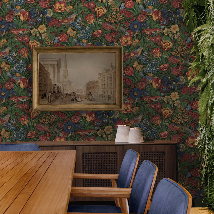 NextWall Peel &amp; Stick Bird Floral Carmine &amp; Blue Lagoon Wallpaper image 4 of 5