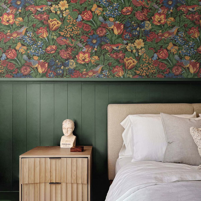 NextWall Peel &amp; Stick Bird Floral Carmine &amp; Blue Lagoon Wallpaper image 5 of 5