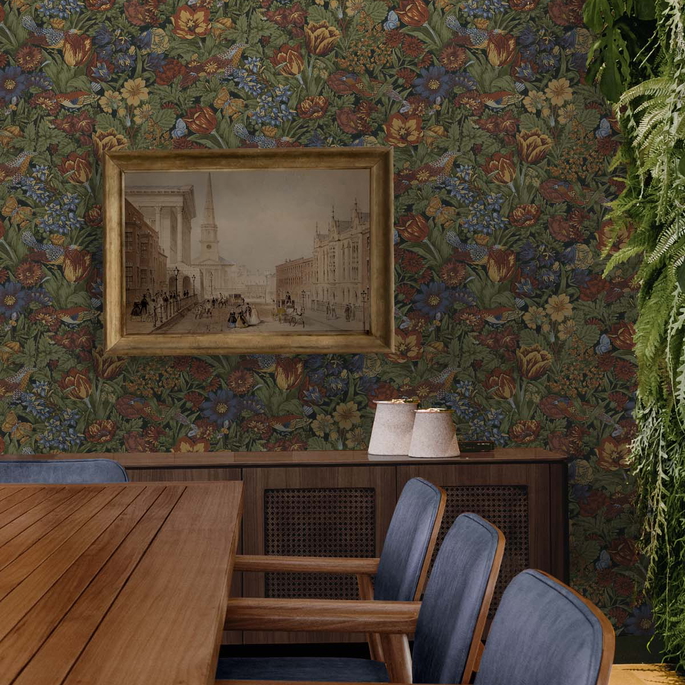NextWall Peel &amp; Stick Bird Floral Russet &amp; Riverside Wallpaper image 4 of 5