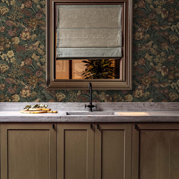 NextWall Peel &amp; Stick Bird Floral Mahogany &amp; Graphite Wallpaper image 2 of 5