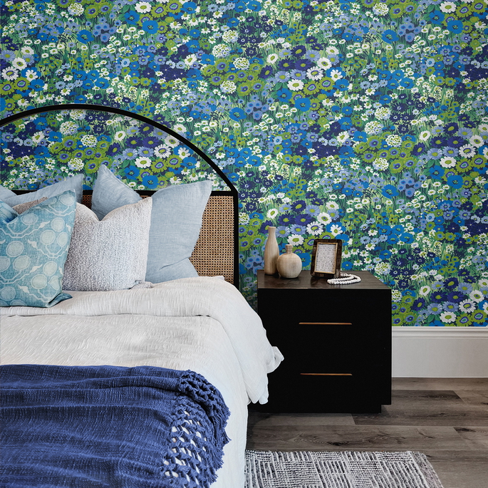 NextWall Peel &amp; Stick Floral Meadow Bright Blue &amp; Sap Green Wallpaper image 2 of 5
