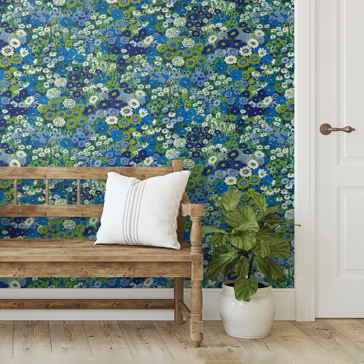 NextWall Peel & Stick Floral Meadow Bright Blue & Sap Green Wallpaper ...
