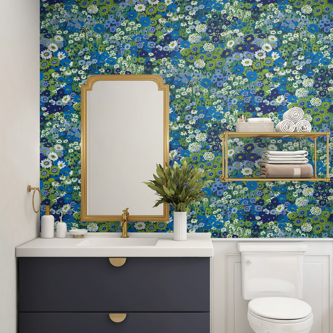 NextWall Peel &amp; Stick Floral Meadow Bright Blue &amp; Sap Green Wallpaper image 4 of 5