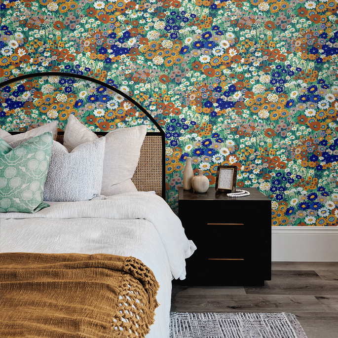 NextWall Peel &amp; Stick Floral Meadow Summer Glades &amp; Terra Cotta Wallpaper image 2 of 5