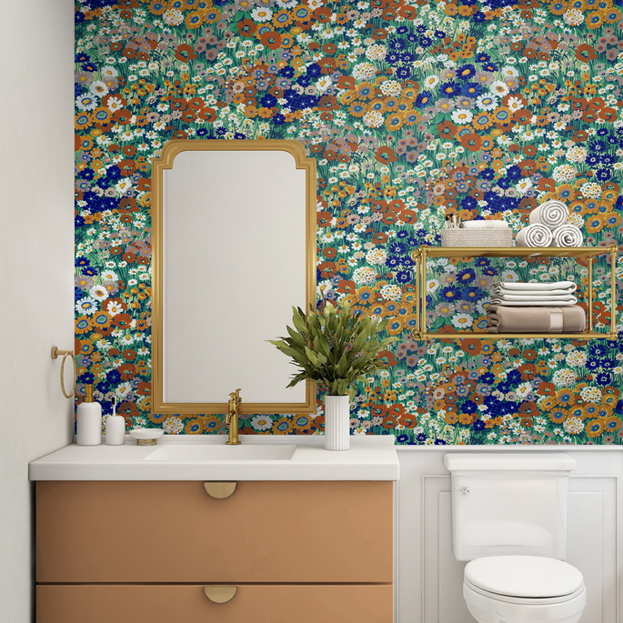 NextWall Peel &amp; Stick Floral Meadow Summer Glades &amp; Terra Cotta Wallpaper image 5 of 5