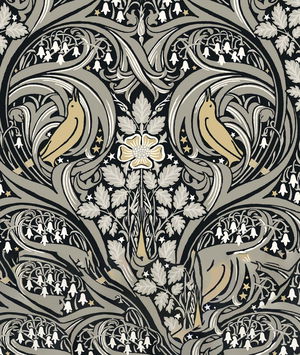 NextWall Peel & Stick Bird Ogee Ebony & Sepia Wallpaper
