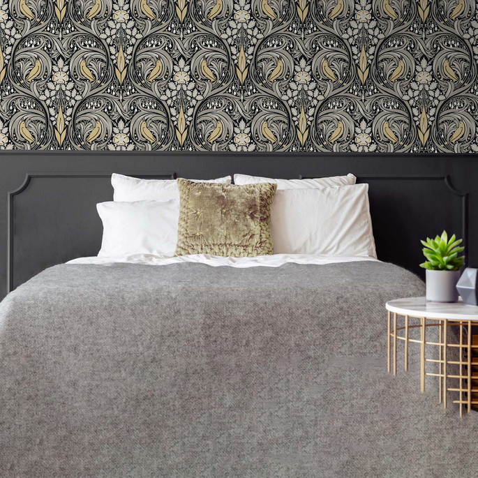 NextWall Peel &amp; Stick Bird Ogee Ebony &amp; Sepia Wallpaper image 2 of 5