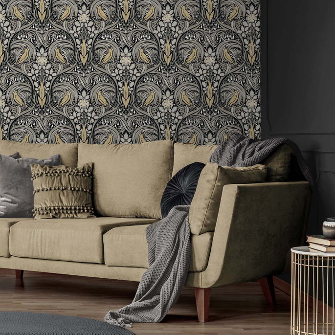 NextWall Peel &amp; Stick Bird Ogee Ebony &amp; Sepia Wallpaper image 3 of 5