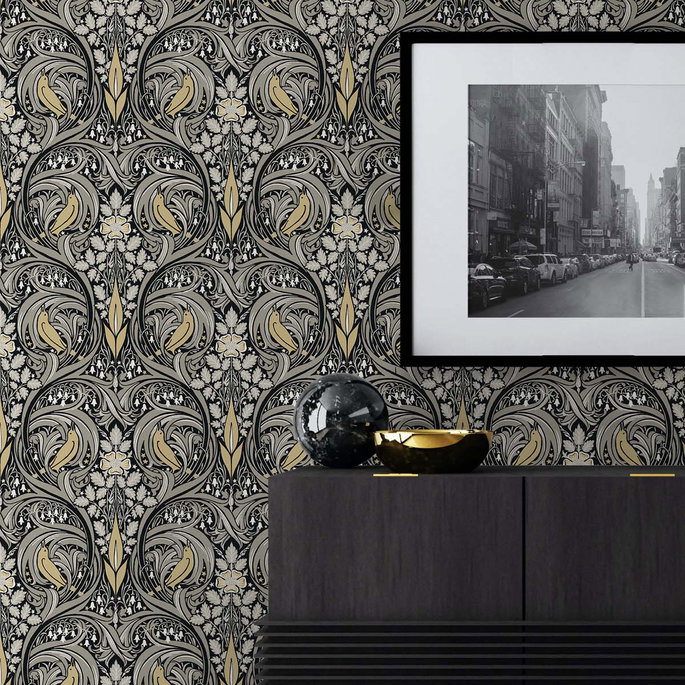 NextWall Peel &amp; Stick Bird Ogee Ebony &amp; Sepia Wallpaper image 4 of 5