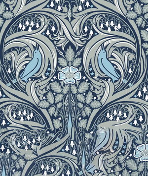 NextWall Peel & Stick Bird Ogee Navy & Sky Blue Wallpaper