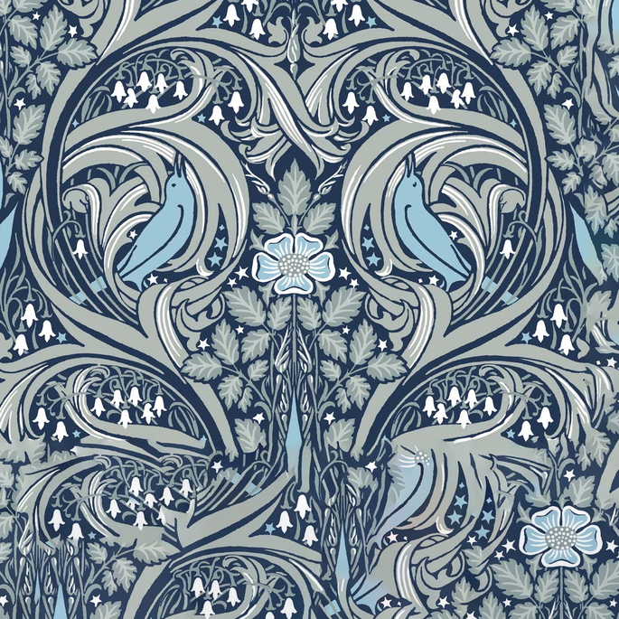 NextWall Peel &amp; Stick Bird Ogee Navy &amp; Sky Blue Wallpaper image 1 of 5