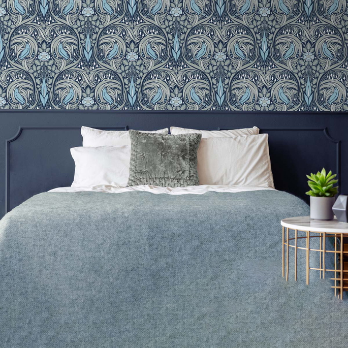 NextWall Peel &amp; Stick Bird Ogee Navy &amp; Sky Blue Wallpaper image 2 of 5