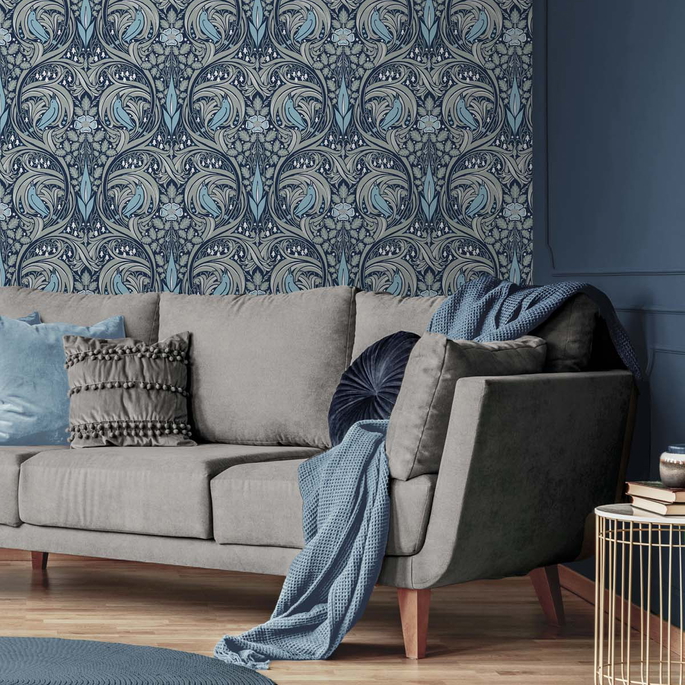 NextWall Peel &amp; Stick Bird Ogee Navy &amp; Sky Blue Wallpaper image 3 of 5