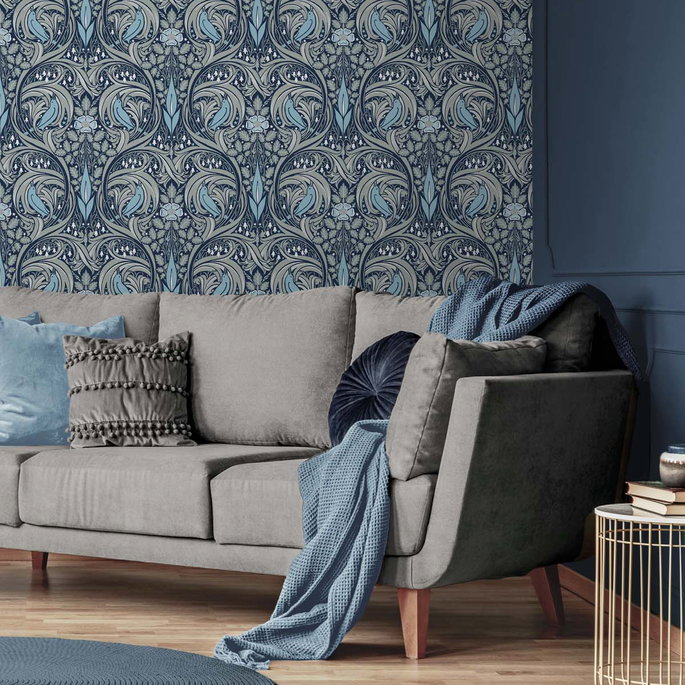 NextWall Peel &amp; Stick Bird Ogee Navy &amp; Sky Blue Wallpaper image 3 of 5