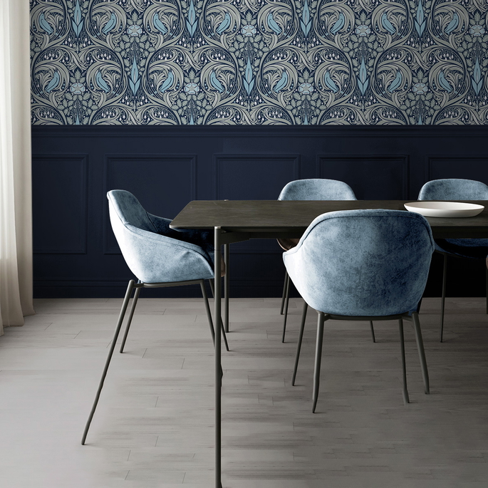 NextWall Peel &amp; Stick Bird Ogee Navy &amp; Sky Blue Wallpaper image 5 of 5