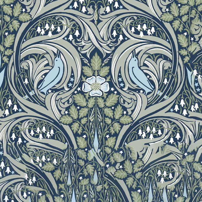 NextWall Peel &amp; Stick Bird Ogee Navy &amp; Fern Green Wallpaper image 1 of 5