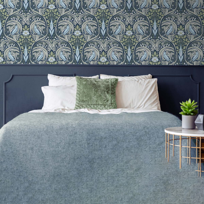 NextWall Peel &amp; Stick Bird Ogee Navy &amp; Fern Green Wallpaper image 2 of 5