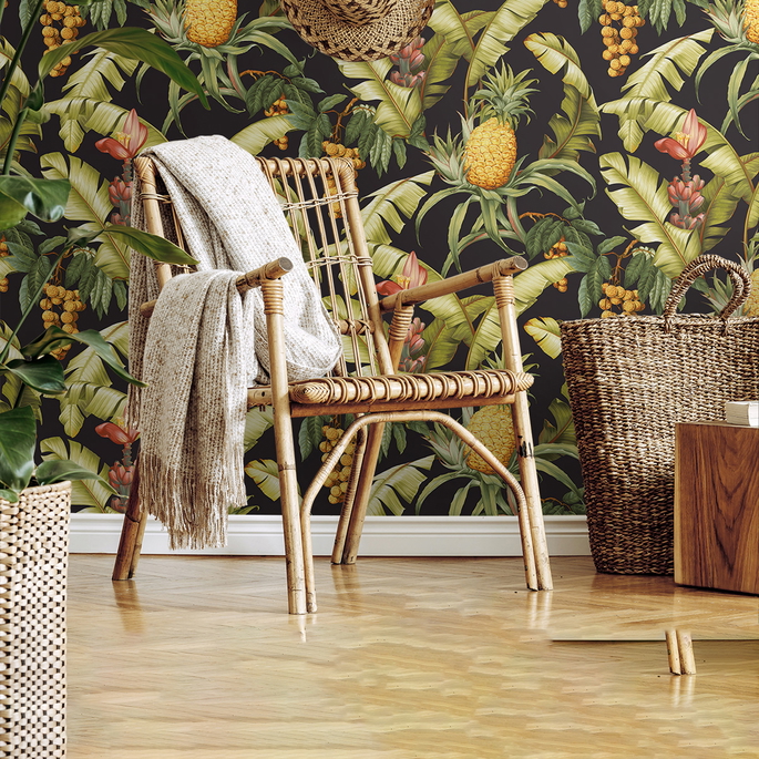 NextWall Peel &amp; Stick Pineapple Floral Ebony Wallpaper image 3 of 5