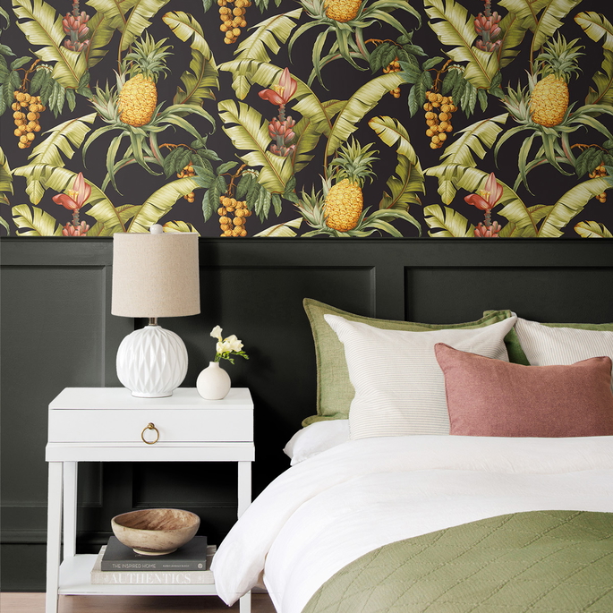 NextWall Peel &amp; Stick Pineapple Floral Ebony Wallpaper image 4 of 5